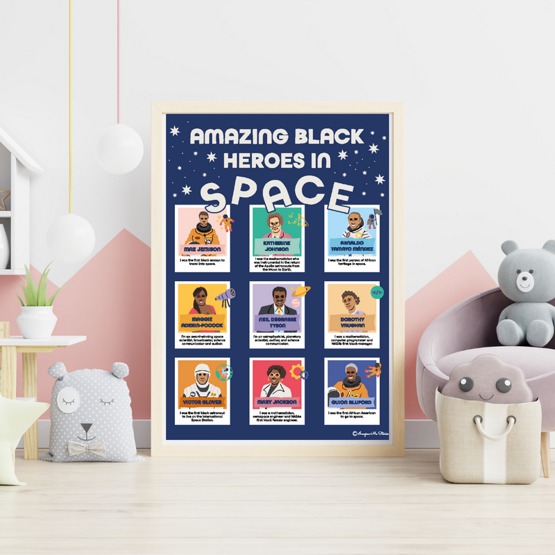 Amazing Black Space Heroes Poster A3 - Imagine Me Stories